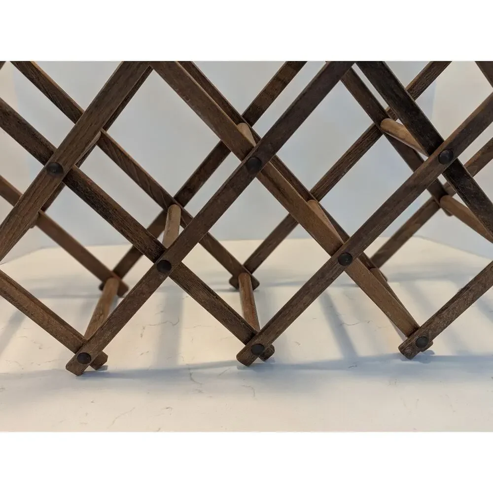 Vtg Wood Accordion Expandable Foldable Wine Rack Primitive MCM Bohemian